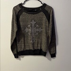 Miss Me Black and Gray Sweater with Cross Design